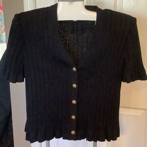 St. John Collection Black Button-Down Shirt with Gold Accents